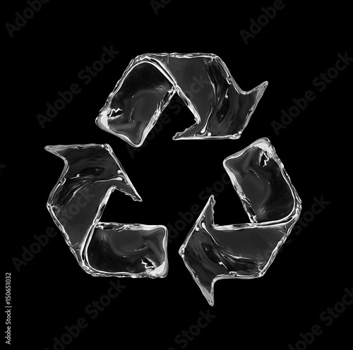 recycling sign made of water splashes on black background photo