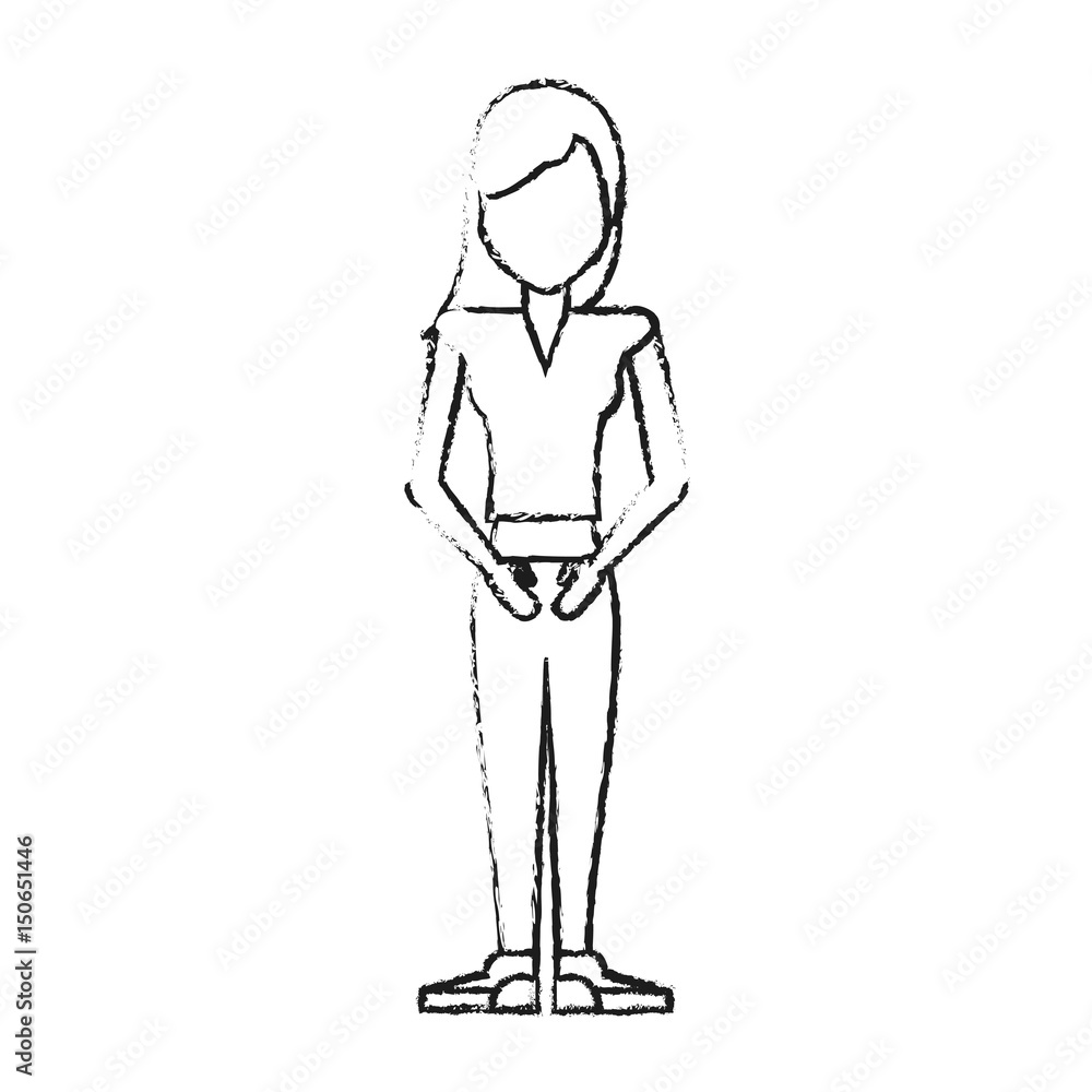 blurred silhouette caricature faceless woman with sport clothing vector illustration