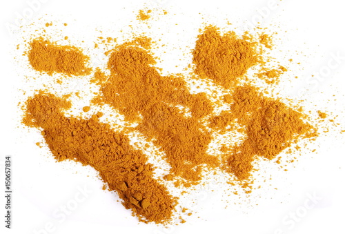 Turmeric powder isolated on white background. Curcuma powder, with top view
