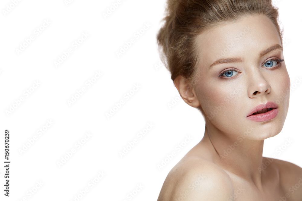 Beauty Face. Beautiful Female Model Posing On White Background Beauty Face. Beautiful Female Model Posing On White Background
