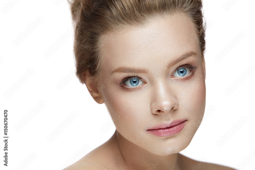 Beauty Face. Beautiful Female Model Posing On White Background Beauty Face. Beautiful Female Model Posing On White Background