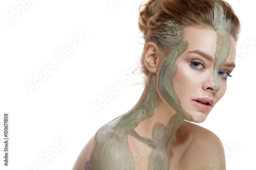 Skin And Body Care. Beautiful Sexy Woman With Clay Mask photo