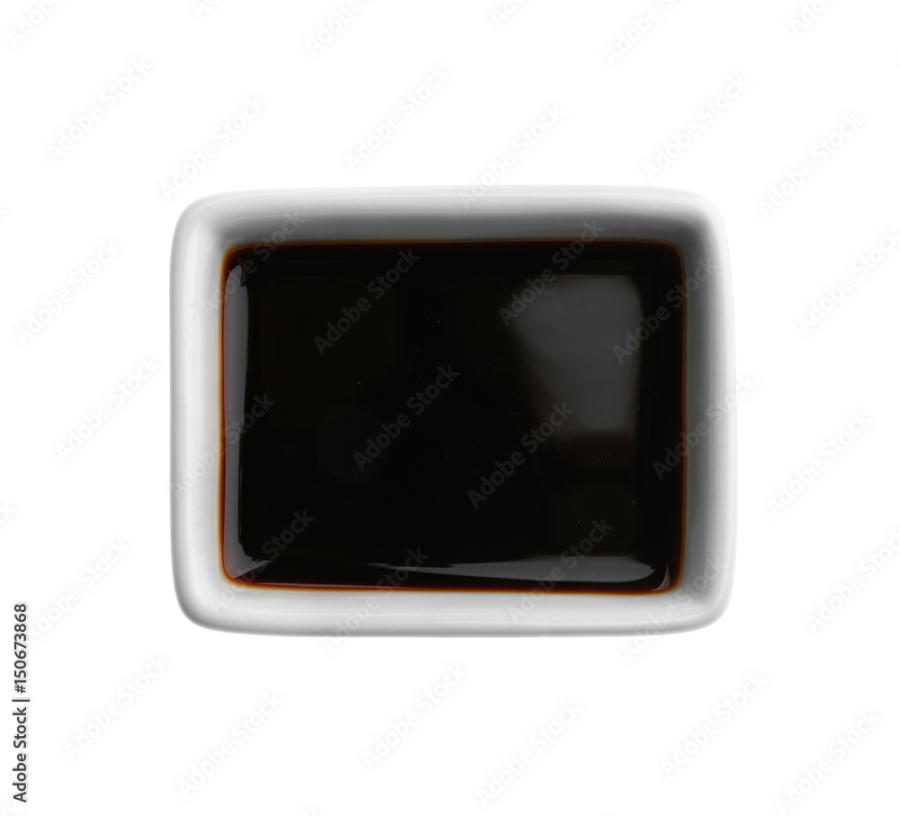 Fototapeta premium Bowl with tasty soy sauce on white background