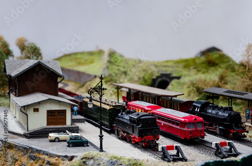 close up of a detailed train model diorama 