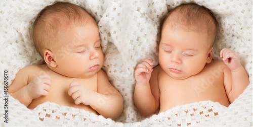 Newborn Babies Twins Sleep in Bed, Sleeping New Born Twin Kids