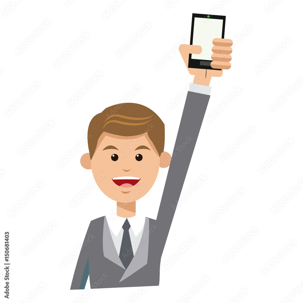 character man young suit tie and holding smartphone vector illustration character man young suit tie and holding smartphone vector illustration