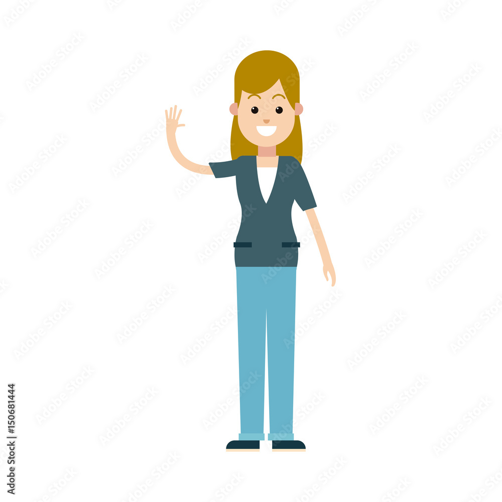character blonde woman female waving hand vector illustration