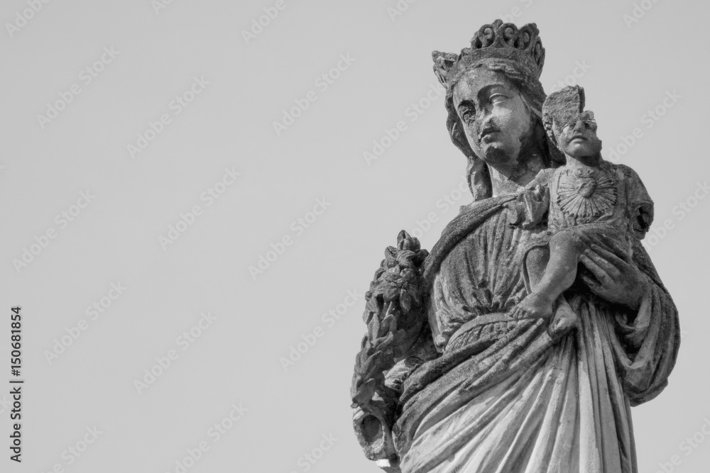 Broken ancient statue of Virgin Mary and baby Jesus Christ (Religion, faith, eternal life, God, the soul concept) Broken ancient statue of Virgin Mary and baby Jesus Christ (Religion, faith, eternal life, God, the soul concept)