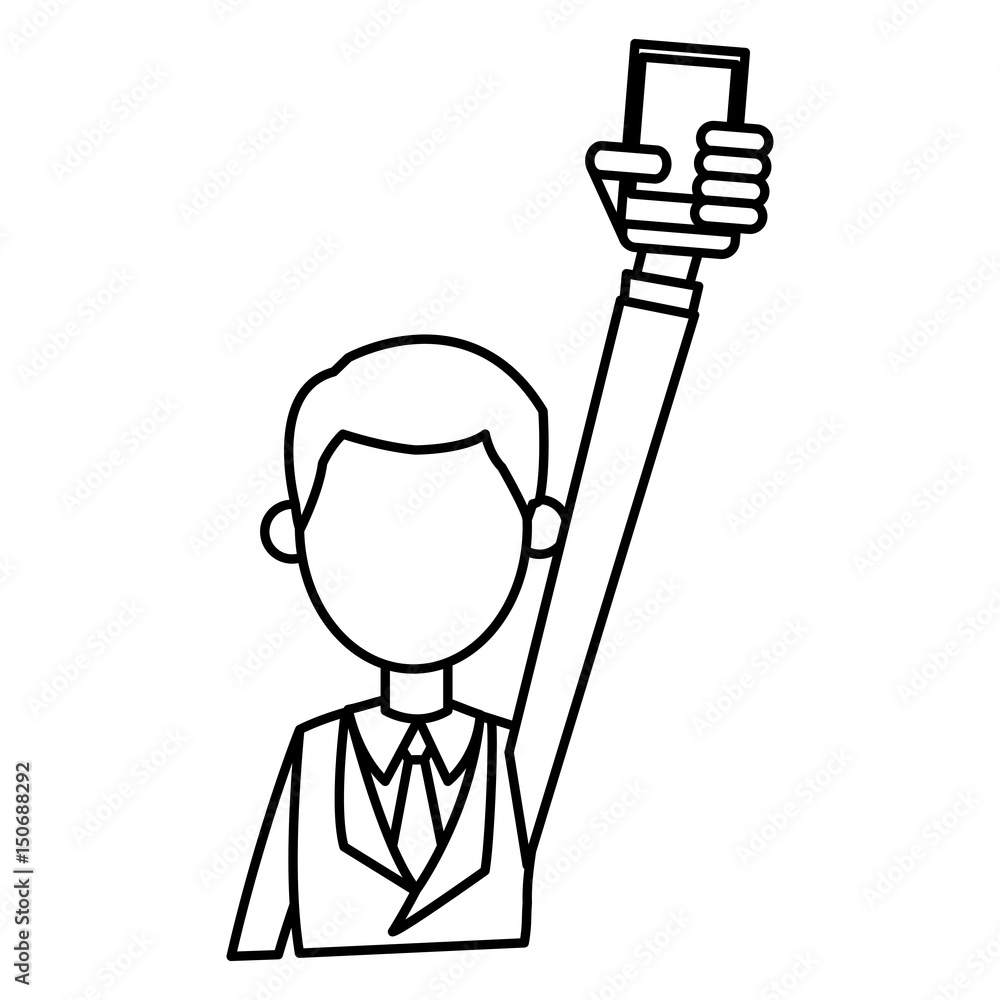outlined guy business hand holding smartphone vector illustration outlined guy business hand holding smartphone vector illustration