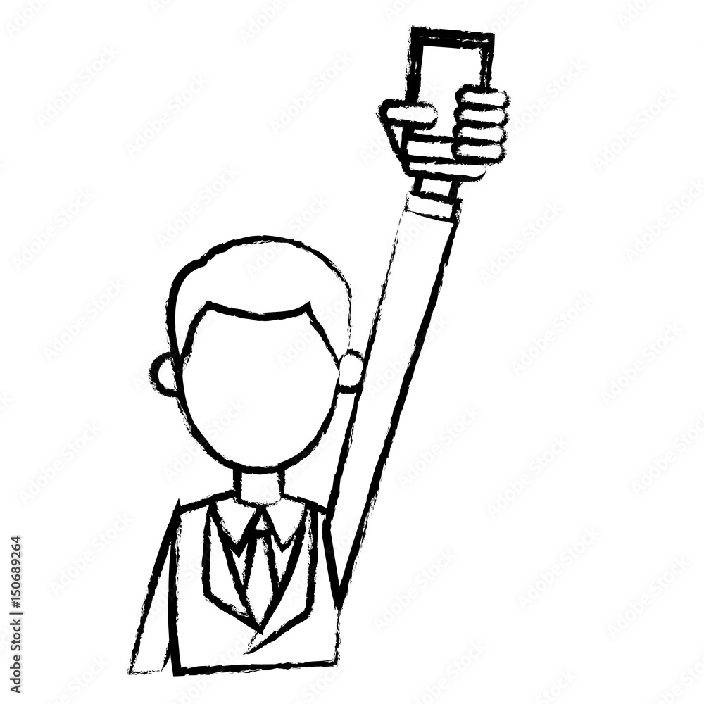 guy business hand holding smartphone sketch vector illustration guy business hand holding smartphone sketch vector illustration