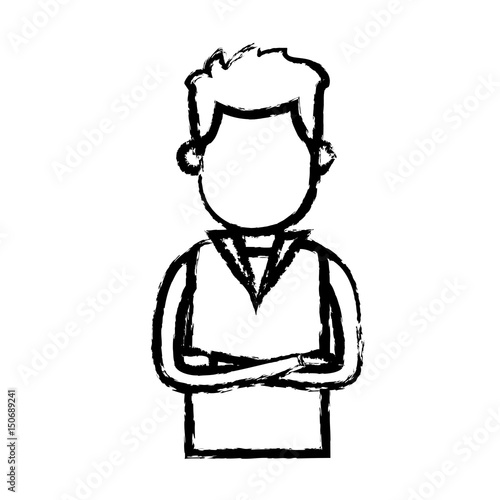man wear vest crossed arms clothes sketch vector illustration