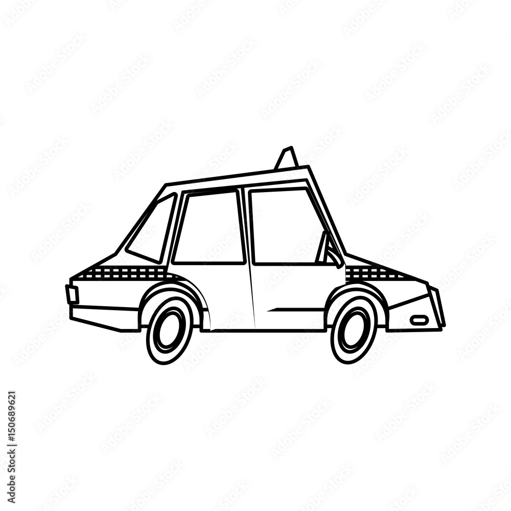 taxi car transport public comic line vector illustration