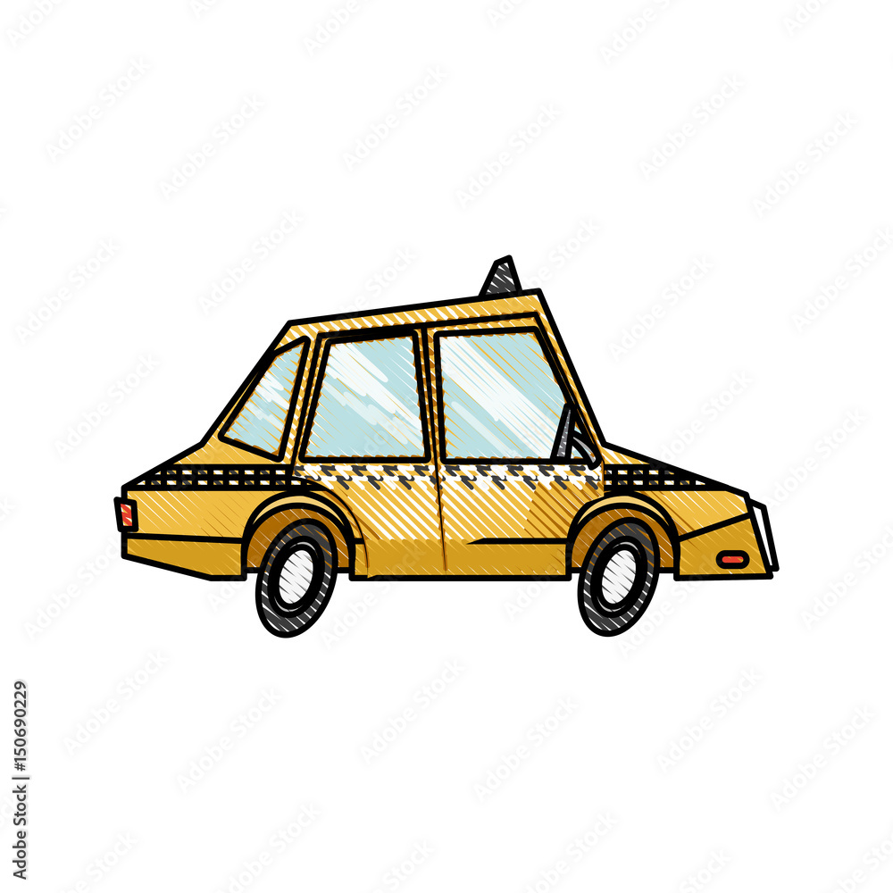drawing taxi car public service transport design vector illustration