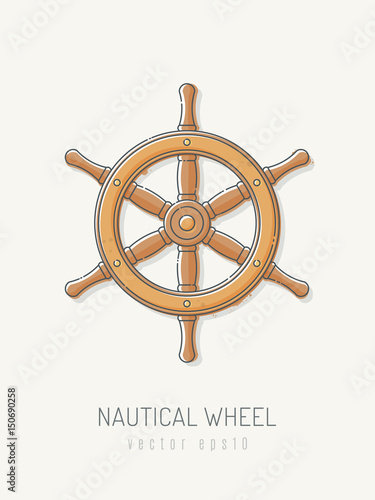 Nautical ship wheel vector illustration in line art stye pastel colored