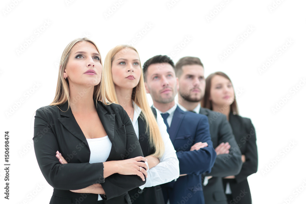 Happy business team with arms crossed at the office Happy business team with arms crossed at the office