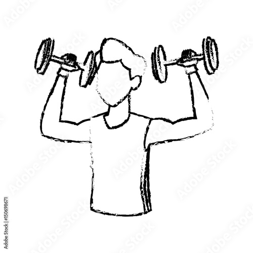 sketch man weight lifting exercise vector illustration