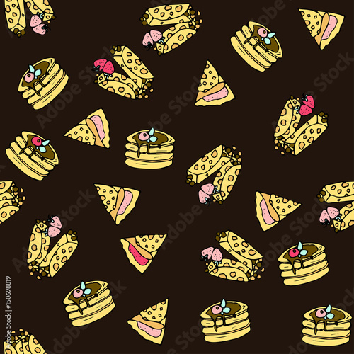 Seamless vector pattern with doodle sweet pancakes.