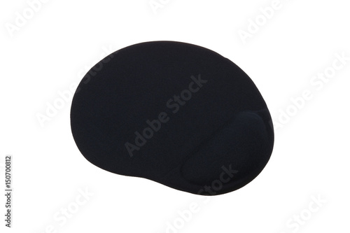 Black ergonomic mouse pad isolated on a white background.