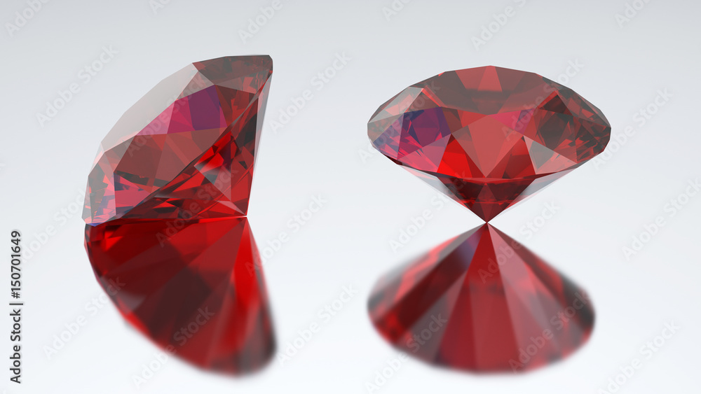 3D illustration two diamonds red rubys with reflection 3D illustration two diamonds red rubys with reflection