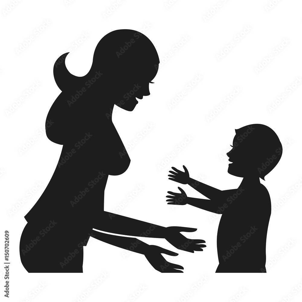 mother and her son child together pictogram vector illustration