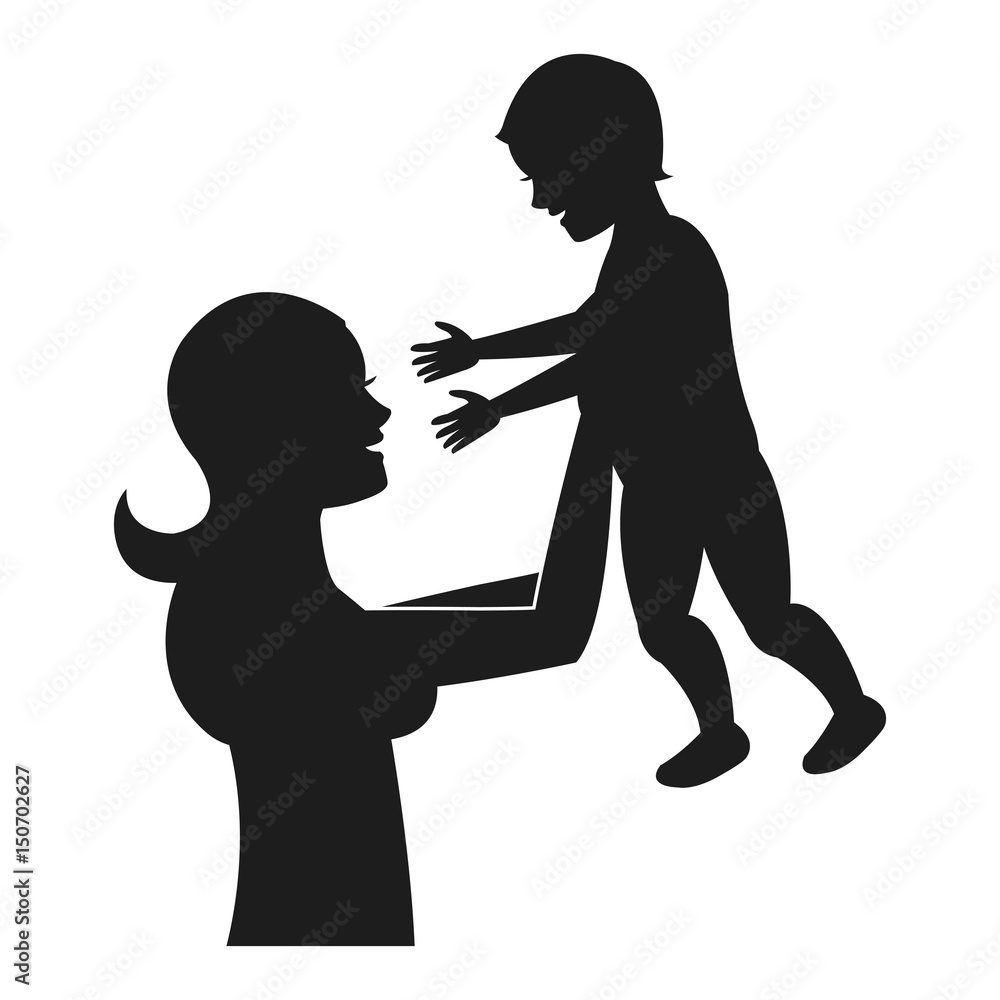 mom holding baby playing image pictogram vector illustration