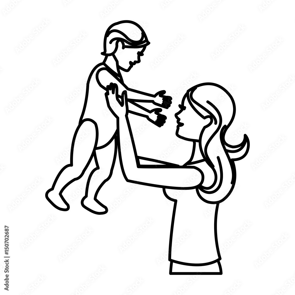 mom holding baby playing image line vector illustration mom holding baby playing image line vector illustration