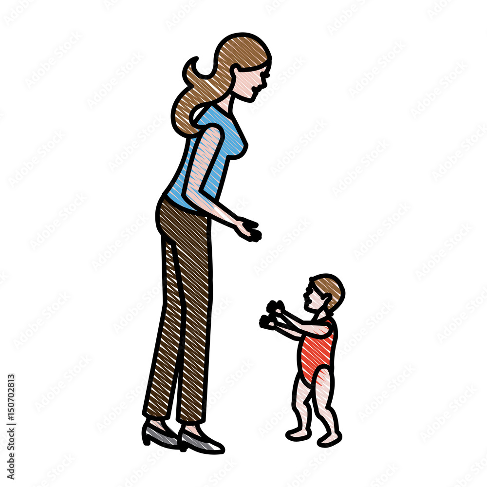 mother and her son child together vector illustration