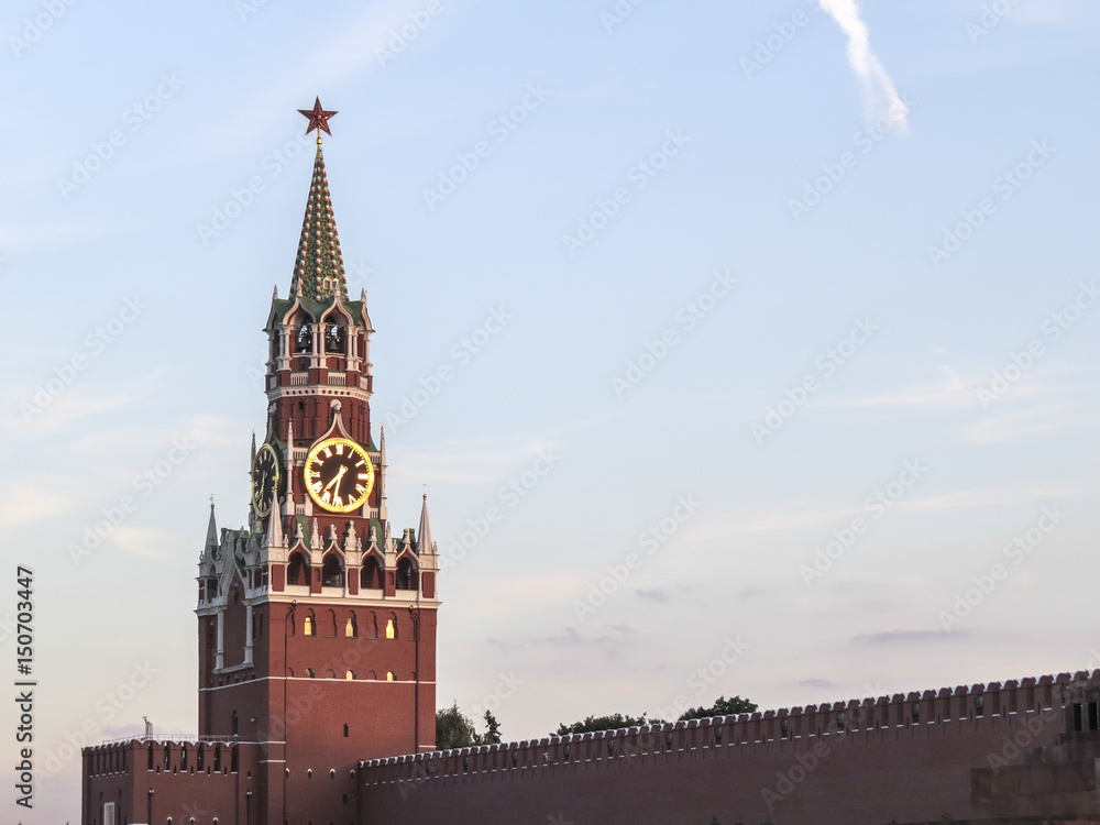 Spasskaya Tower of Kremlin in Red Square in Moscow Russia - spasskaja Spasskaya Tower of Kremlin in Red Square in Moscow Russia - spasskaja