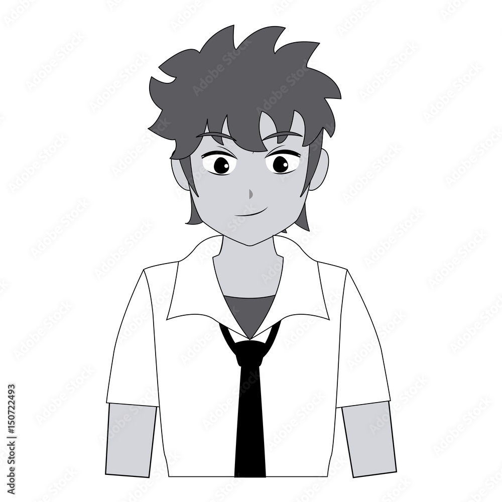 teenager boy anime cartoon black and white vector illustration teenager boy anime cartoon black and white vector illustration