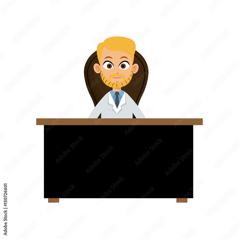 character doctor sitting desk and chair vector illustration character doctor sitting desk and chair vector illustration
