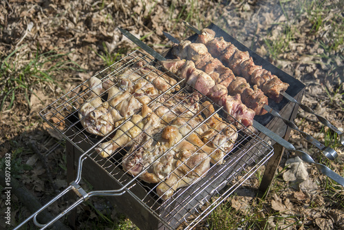 Grilled meat coals and logs