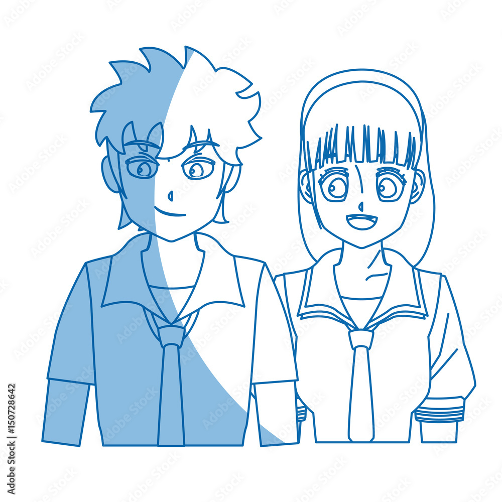 teenager anime boy and girl hair style vector illustration teenager anime boy and girl hair style vector illustration