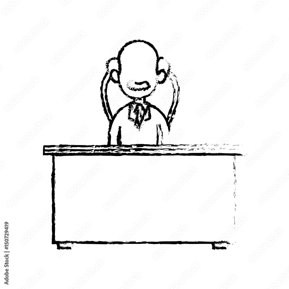 sketch doctor male sitting desk work hospital sketch vector illustration