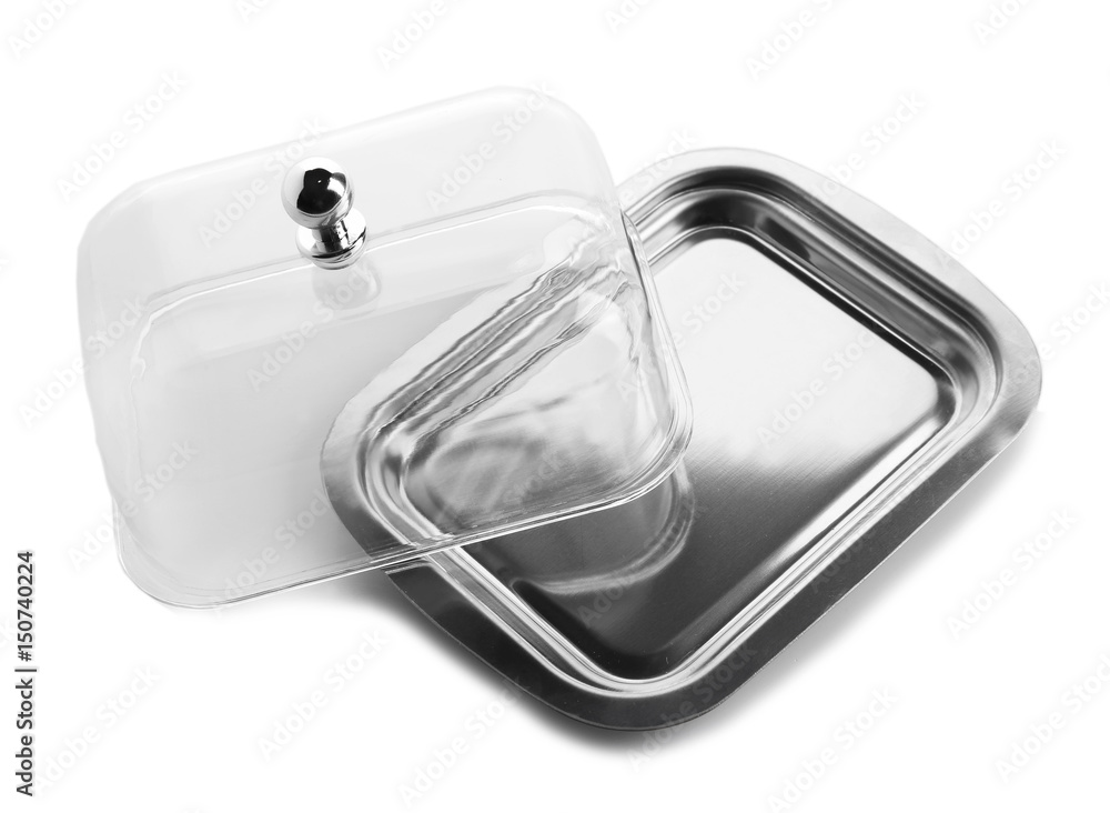Empty butter dish on white background Empty butter dish on white background