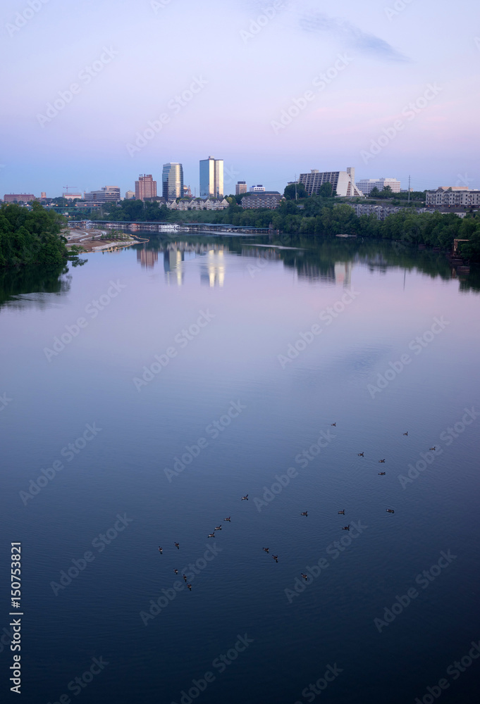 Sunrise Tennessee River Waterbirds Knoxville Downtown City Skyline