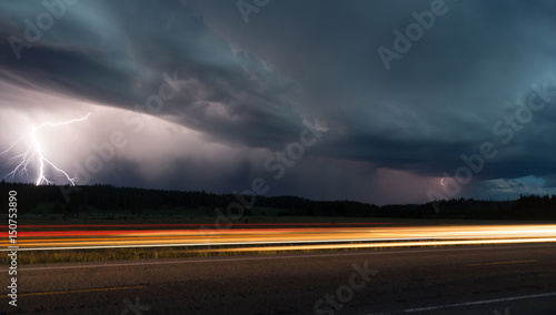 Fall Thunderstorm Late Night Yellowstone Park Road Lightning Strike © Christopher Boswell