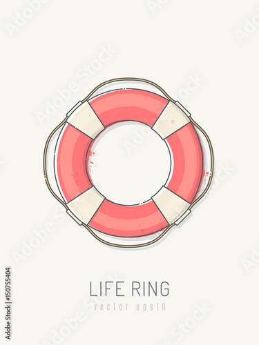 life ring, lifebuoy vector illustration in line art scribble style, pastel colored