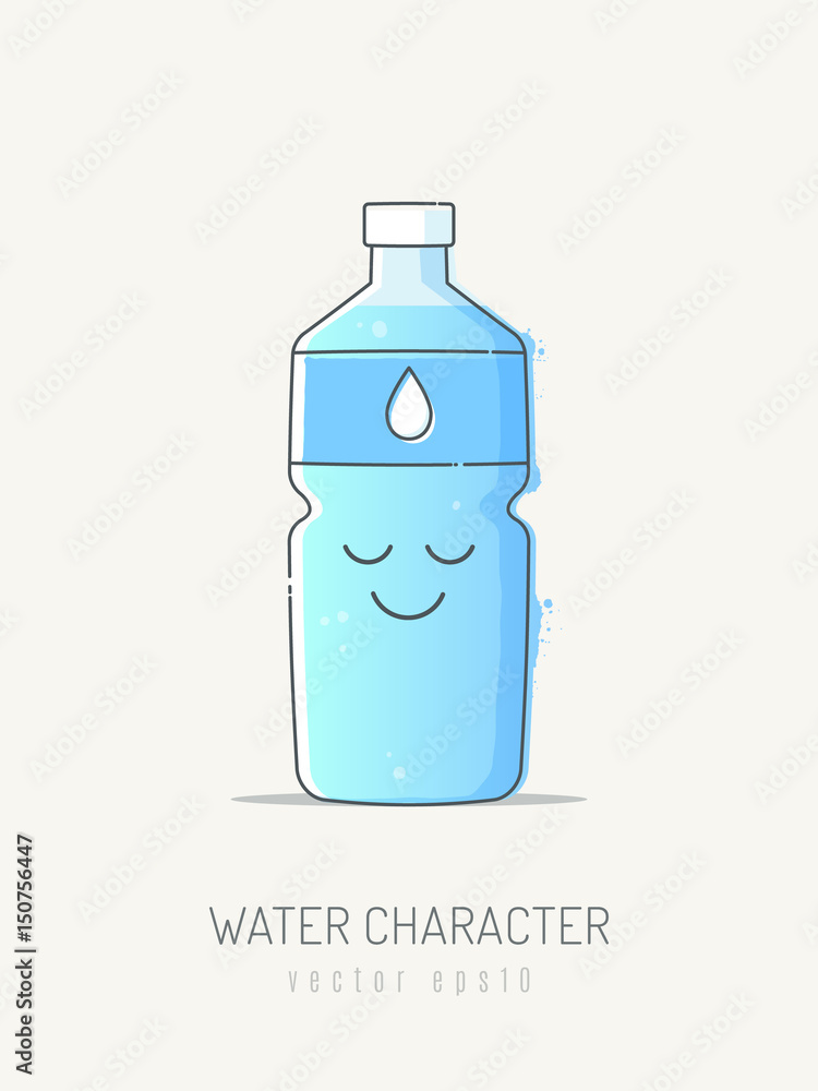 Happy enjoying water bottle cartoon mascot character with smiley face.  Vector illustration in line art scribble style Stock Vector