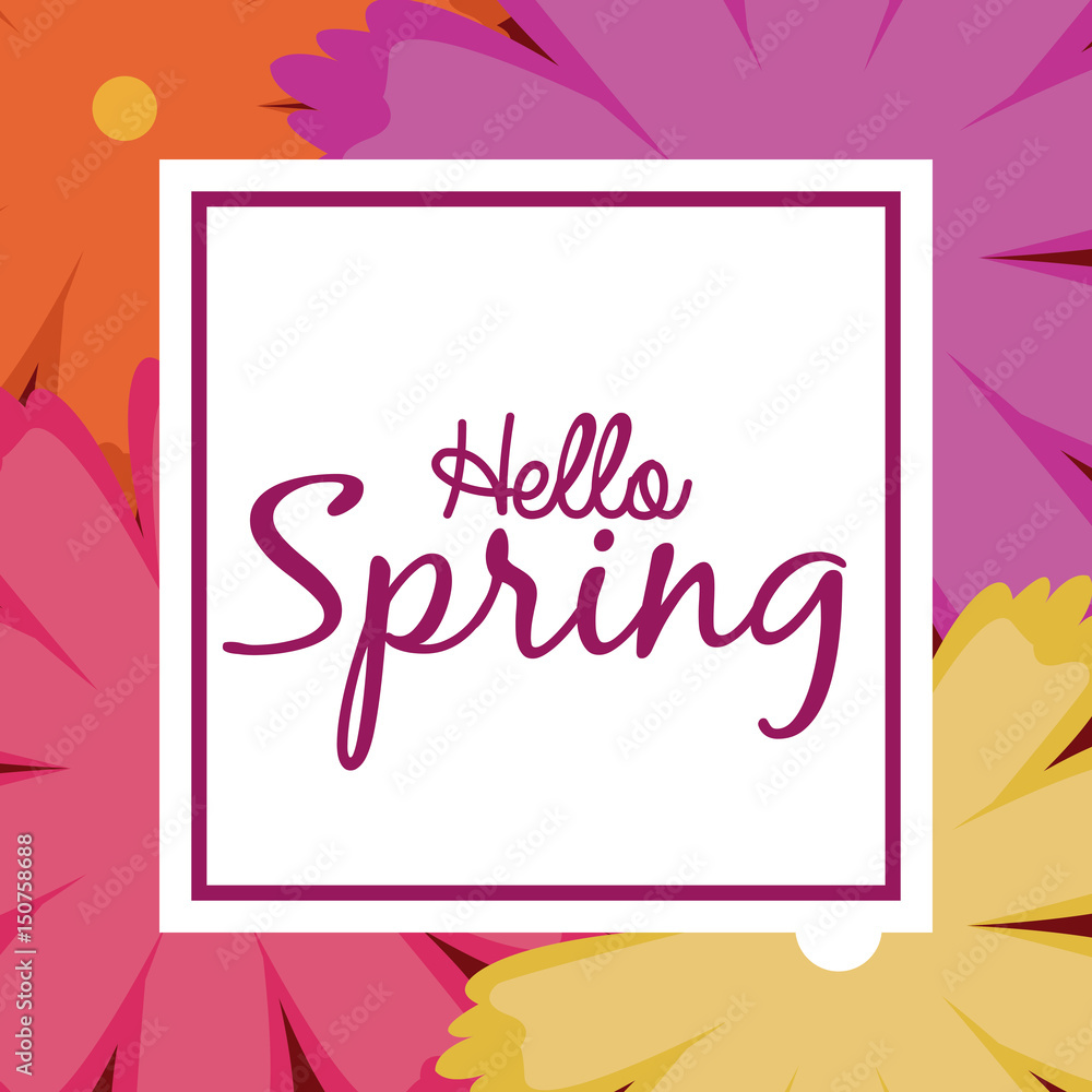 hello spring word multicolor flowers background vector illustration