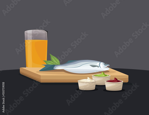 fresh fish with orange juice and sauce fast food vector illustration