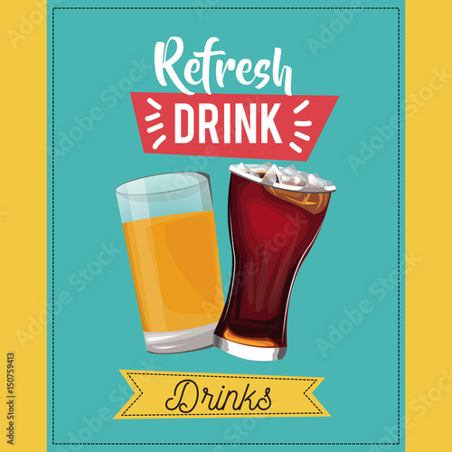 refresh drinks beer glass soda cold vector illustration