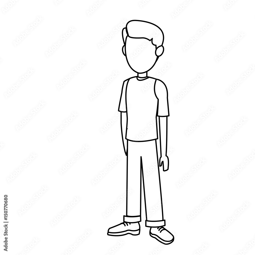 outline young boy standing kid image vector illustration