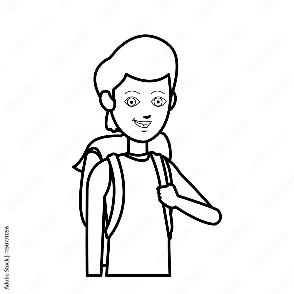 portrait young boy tourist with package vector illustration portrait young boy tourist with package vector illustration