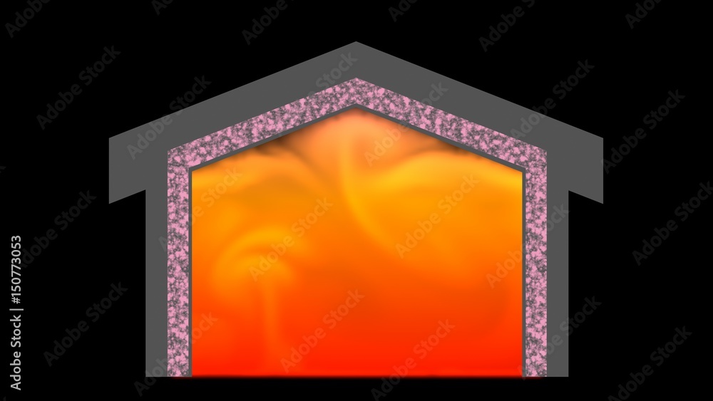 Heat retention inside well insulated house.3d render Stock Illustration