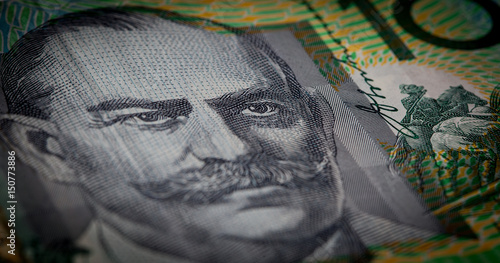 Quadro su tela Extreme closuep of Sir John Monash portrait printed on Australia one hundred dol