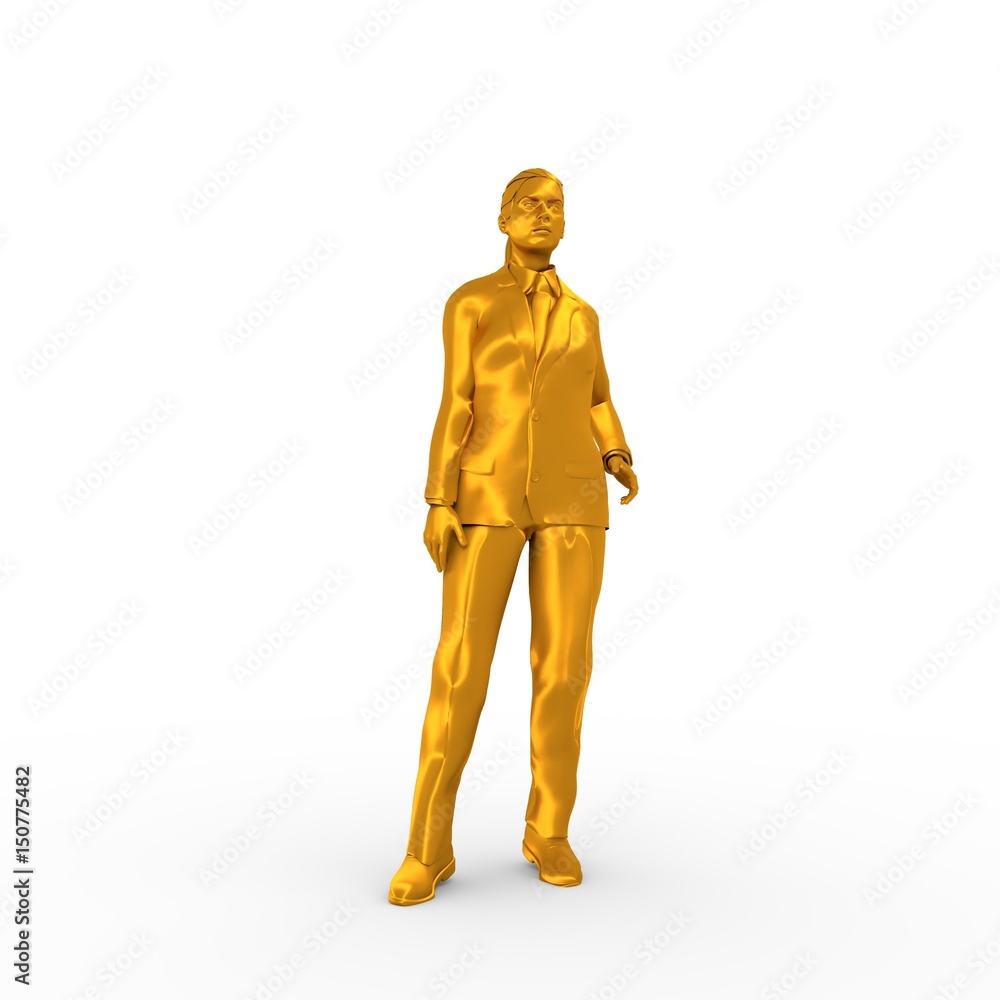 Isolated full-body portrait of a beautiful business woman. 3D rendering. Metallic material Isolated full-body portrait of a beautiful business woman. 3D rendering. Metallic material