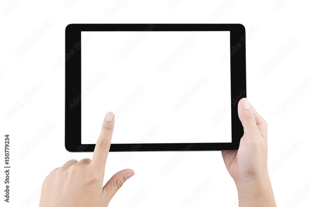 Hand holding tablet blank screen.