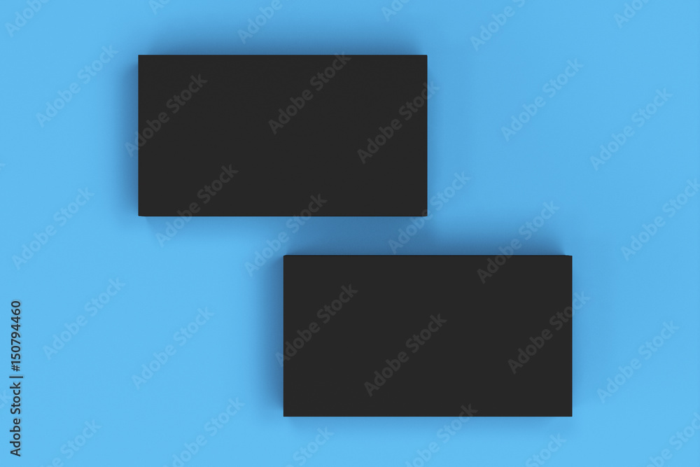 Black blank business cards mock-up on blue background Black blank business cards mock-up on blue background