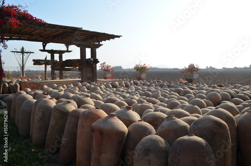 Industrial wine and pisco production, at vineyards near Ica, Peru photo