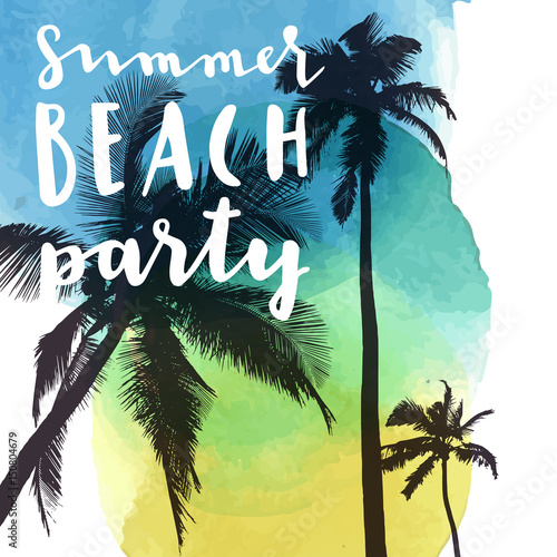 Summer Beach Party. Optimistic summer flyer, poster, fabric print design © babayuka